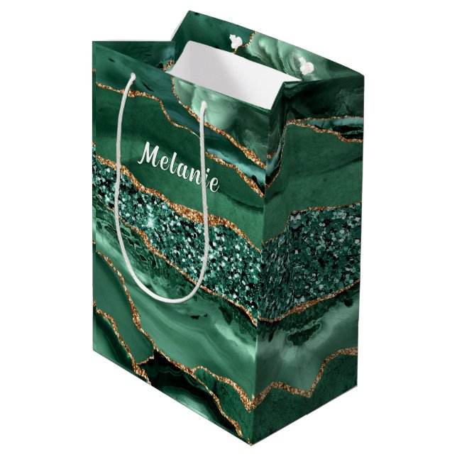 Sac cadeau Emerald Green Gold Parties scintillant  (Dos Angle)