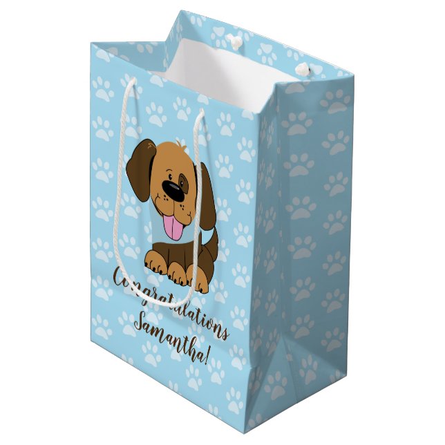 Sac cadeau Empreinte de patte Brown Chien bleu Chi (Devant Angle)