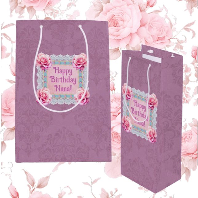 Sac cadeau en dentelle Damas pour Roses Mauve pers (Personalize with your own message!)