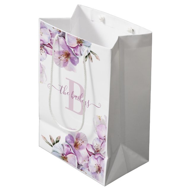 Sac cadeau en mousse d'aquarelle monogramme cerise (Devant Angle)