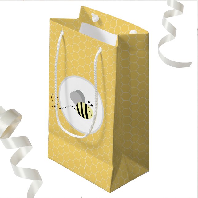 Sac cadeau en nid d'abeille de bourdon gris (Bumble Bee Baby Shower Gender Neutral Gift Bag )
