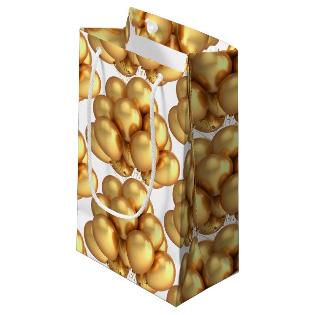 Sac cadeau en papier à ballons d'or (Devant Angle)