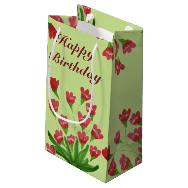 Sac cadeau en papier fleur framboise (Dos Angle)