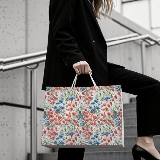 Sac Cadeau en Papier Fleur Sauvage Aquarelle Pavot