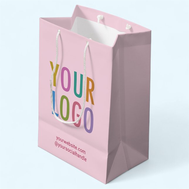 Sac cadeau en papier rose vierge Logo d'entreprise (MISOOK 7 x 4.5 x 10 inch Light Pink Gift Bag with Logo )