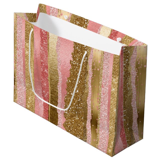 Sac cadeau en verre rose et or (Devant Angle)
