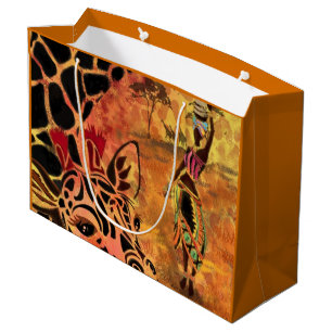 Sac cadeau Femme africaine et girafe