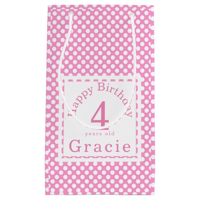 Sac Cadeau Fête d'Anniversaire Filles Points Roses (Devant)