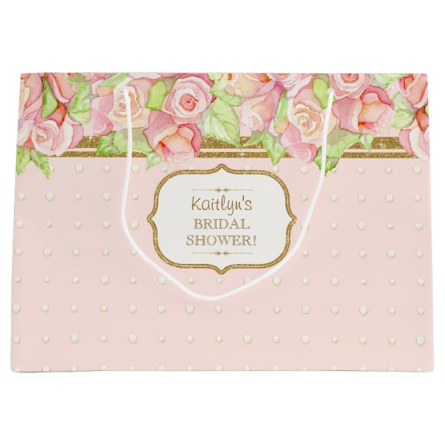 Sac cadeau Fête des mariées Aquarelle Rose Bouquet (Devant)