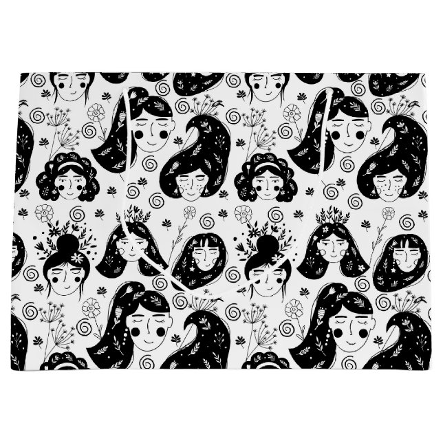 Sac cadeau fille Fleur Noir et Blanc (Devant)