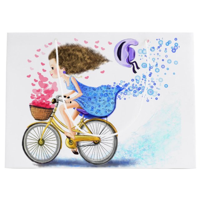 Sac Cadeau Fille Heureuse avec Vélo (Devant)