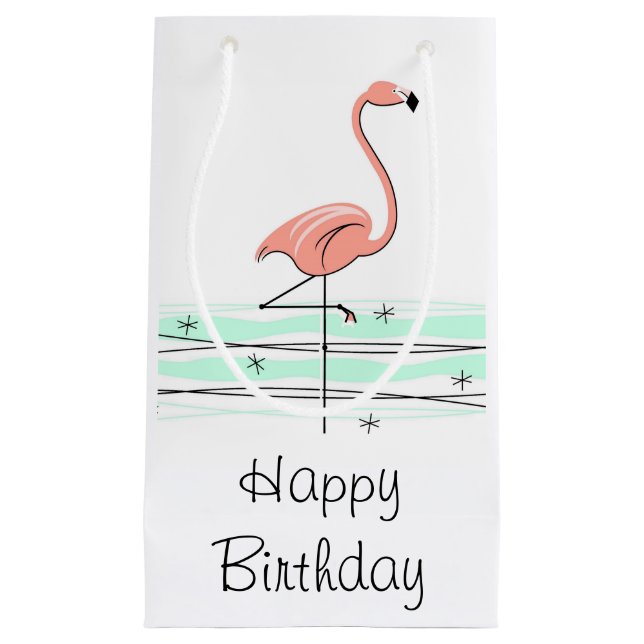 Sac Cadeau Flamant rose Océan Joyeux Anniversaire petit (Devant)