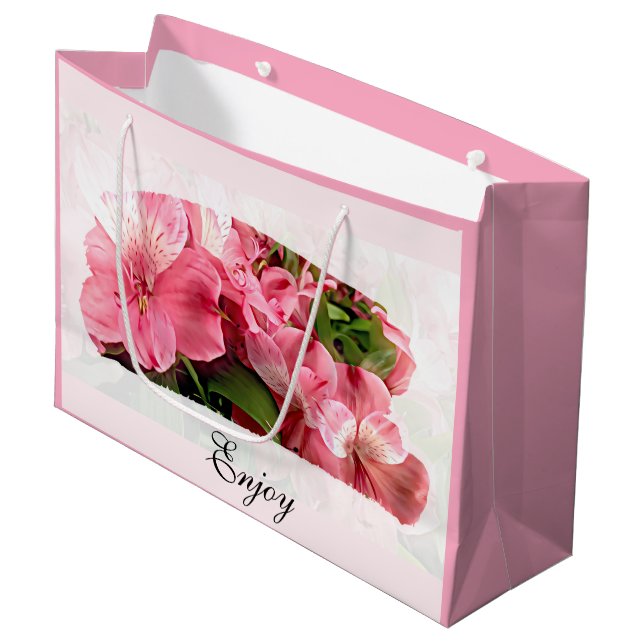 Sac cadeau Fleur Rose Joliment (Devant Angle)