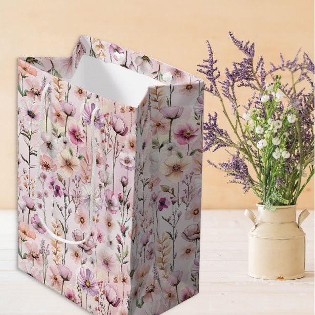 Sac cadeau Fleur sauvage couleur rose - Flore Dust (Floral Gift Bag)