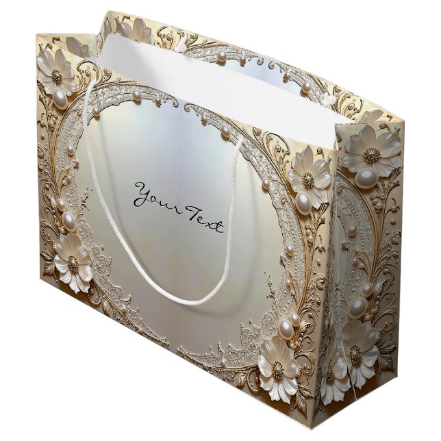 Sac Cadeau Fleurs Blanches Modernes Perles (Dos Angle)