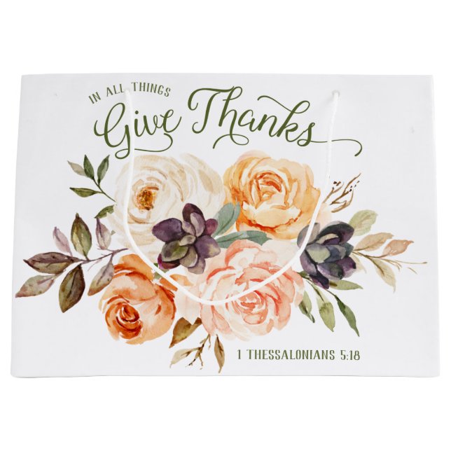 Sac Cadeau Fleurs De Roses "En Toutes Choses Rende (Devant)