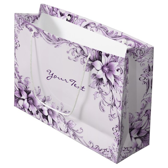 Sac Cadeau Fleurs Violettes Élégantes (Devant Angle)