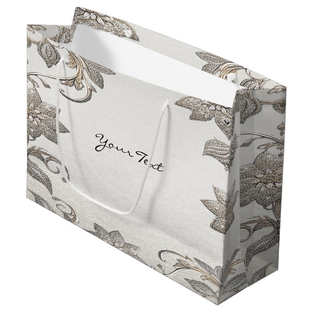 Sac Cadeau Floral Argent Doré (Devant Angle)