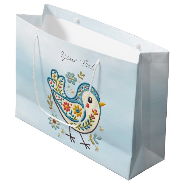 Sac cadeau Floral aux oiseaux bleus (Devant Angle)
