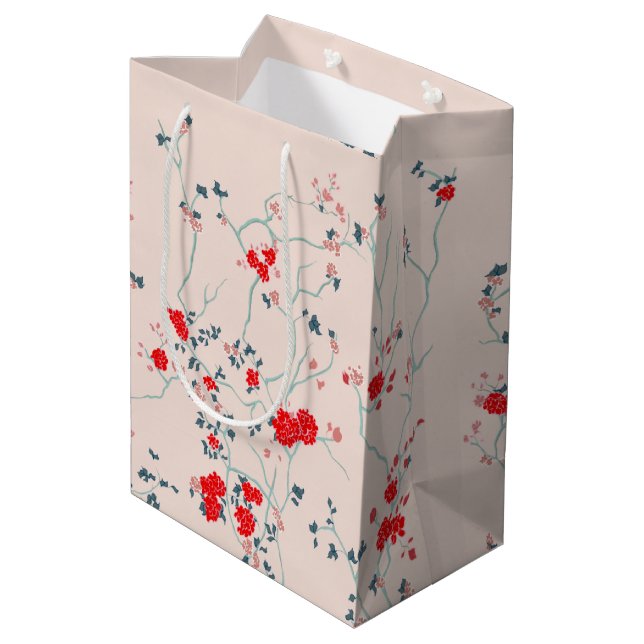 Sac cadeau Floral Chinoiserie rouge et crème (Dos Angle)