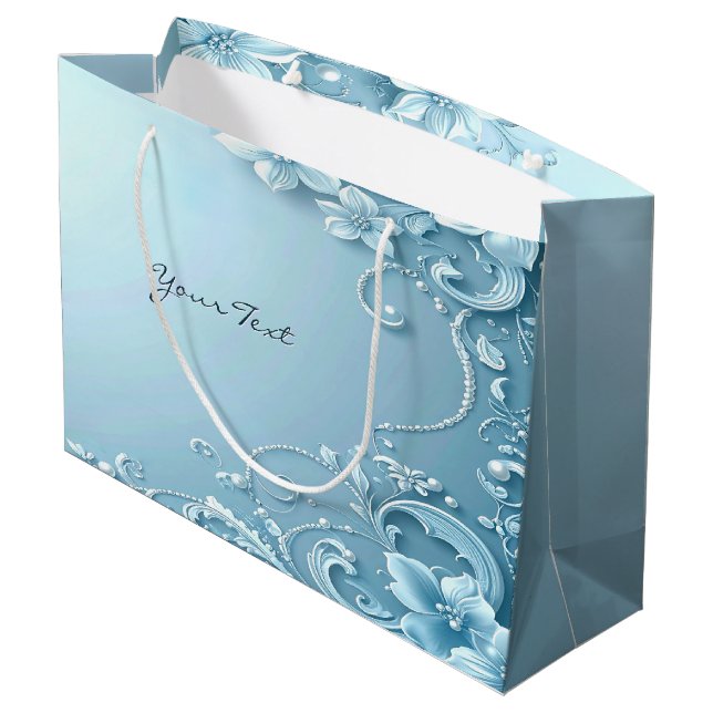 Sac cadeau floral décoratif bleu (Dos Angle)