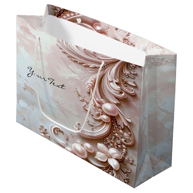 Sac cadeau floral et perle orné rose (Devant Angle)