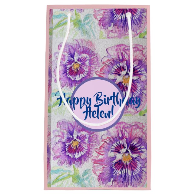 Sac Cadeau Floral Fleurs de Pansy Violet Chic Démo (Devant)