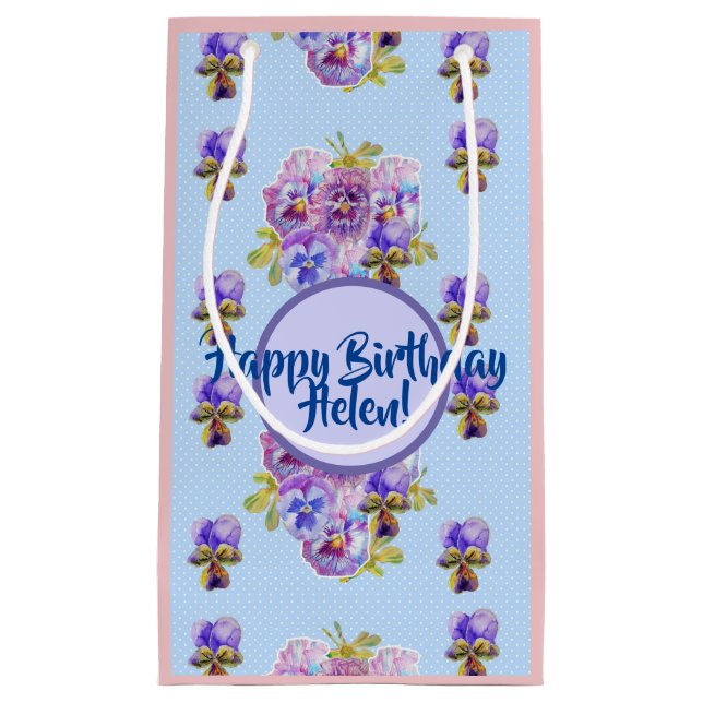 Sac Cadeau Floral Fleurs Point Bleu Shabby Chic (Devant)