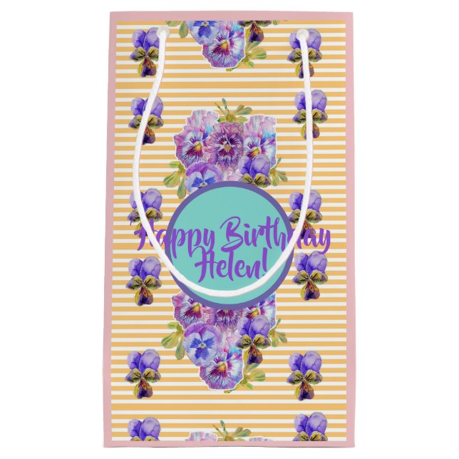 Sac Cadeau Floral Fleurs Rayure Jaune Shabby Chic (Devant)
