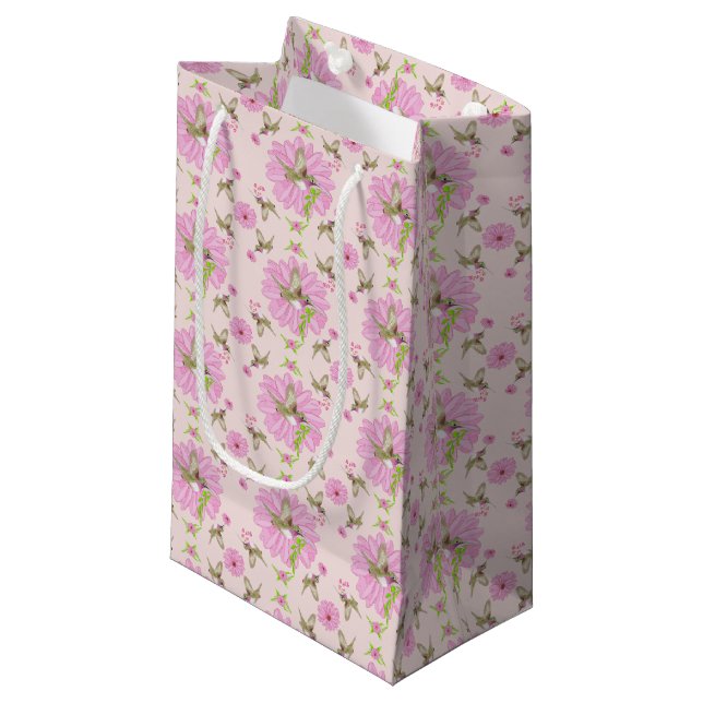 Sac cadeau floral nostalgique rose et vert (Devant Angle)