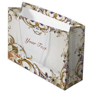Sac Cadeau Floral Or Blanc