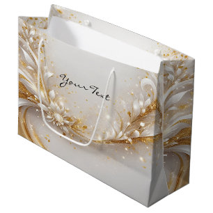Sac Cadeau Floral Or Blanc
