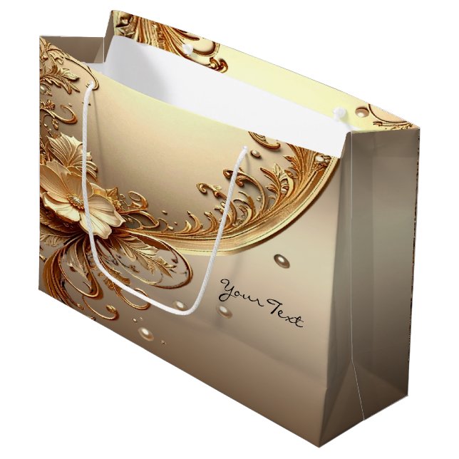 Sac cadeau floral orné doré (Devant Angle)