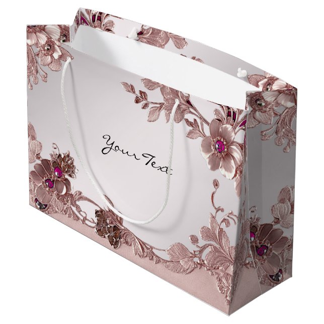 Sac cadeau floral orné rose (Dos Angle)