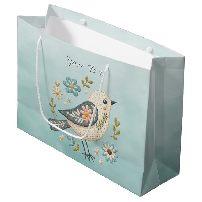 Sac Cadeau Floral Petit Oiseau Vert (Devant Angle)