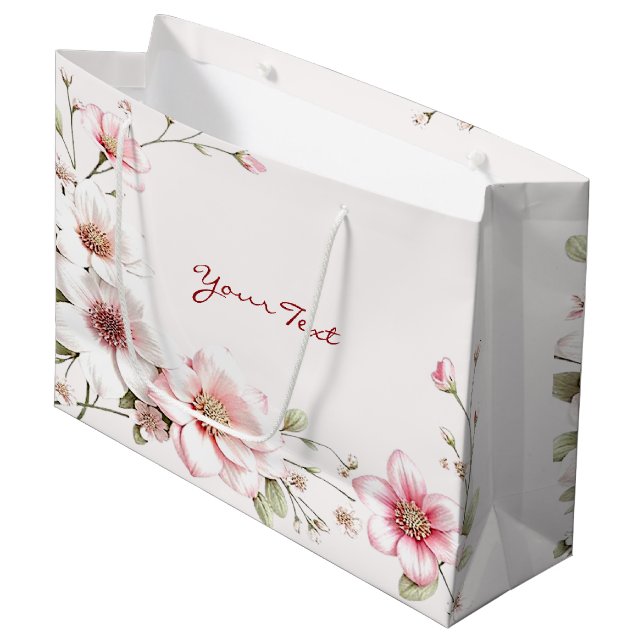 Sac Cadeau Floral Rose Élégant (Devant Angle)