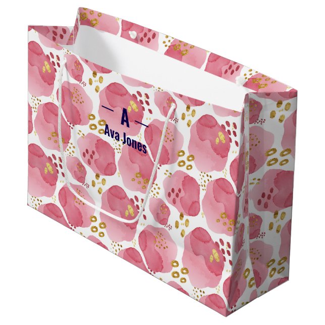 Sac cadeau floral rose personnalisé - Waterco pers (Devant Angle)