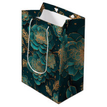 Sac cadeau Floral Turquoise & Bronze