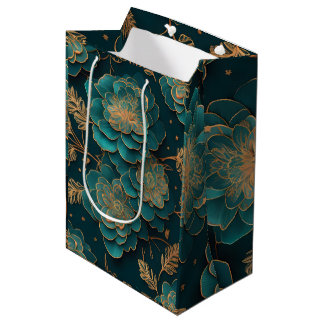 Sac cadeau Floral Turquoise & Bronze