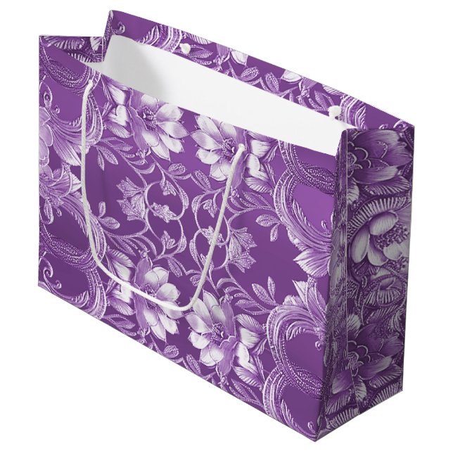Sac cadeau floral violet (Devant Angle)