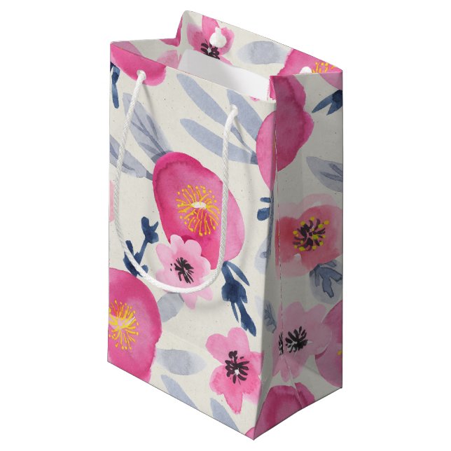 Sac cadeau Florals aux fleurs roses (Devant Angle)