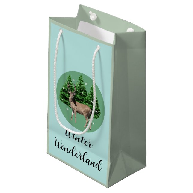 Sac Cadeau Forêt Enchantée de Cerfs en Hiver (Devant Angle)