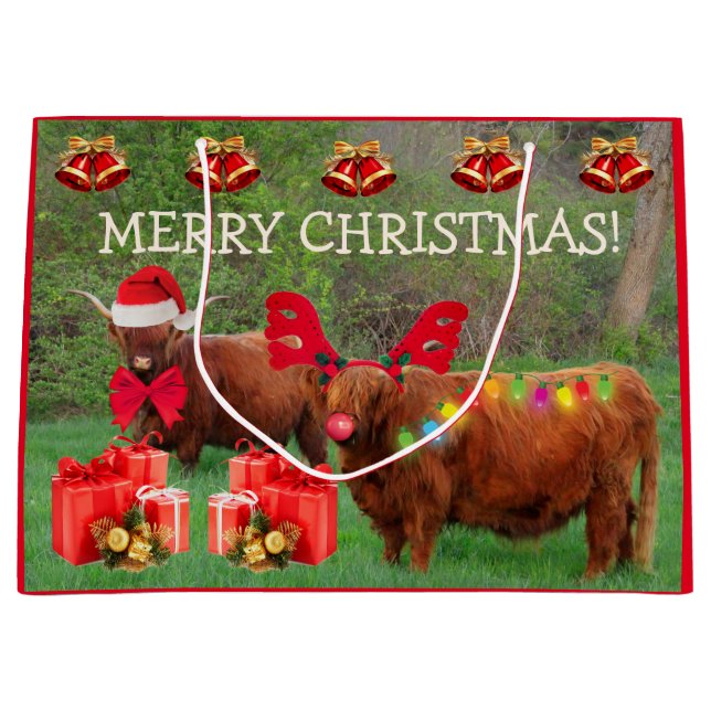Sac Cadeau Funny Scottish Highland Steer Christmas Grand Cade (Devant)