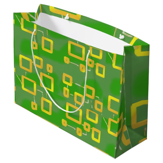 Sac cadeau géométrique vert cartonne (Dos Angle)