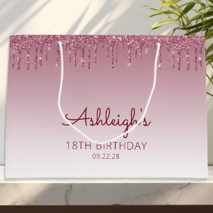 Sac cadeau Glitter Drip 18 ans Bordeaux