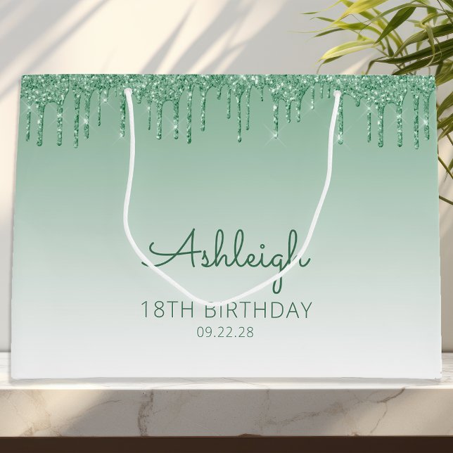 Sac cadeau Glitter Drip 18e anniversaire vert (Créateur téléchargé)
