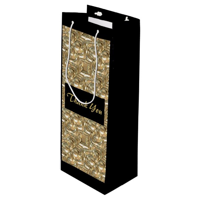 Sac cadeau Gold et Black Tall Merci de vin (Devant Angle)
