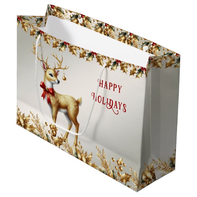 Sac cadeau Gold Reindeer Holiday (Devant Angle)