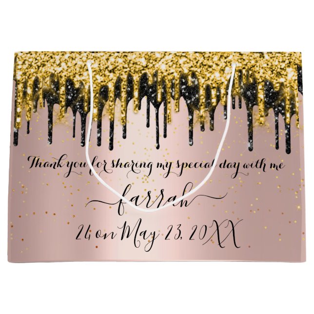 Sac Cadeau Gold Rose Black Drives Favoriser Bridal Grand Cade (Devant)