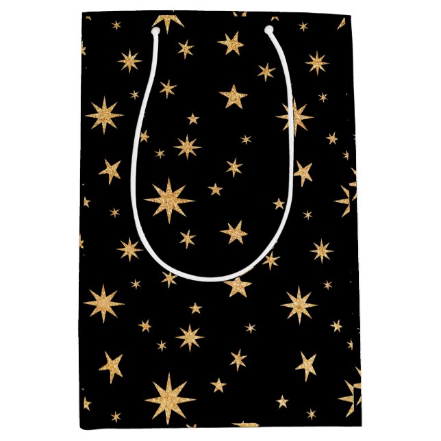 Sac cadeau Gold Stars - Arrière - plan noir (Devant)